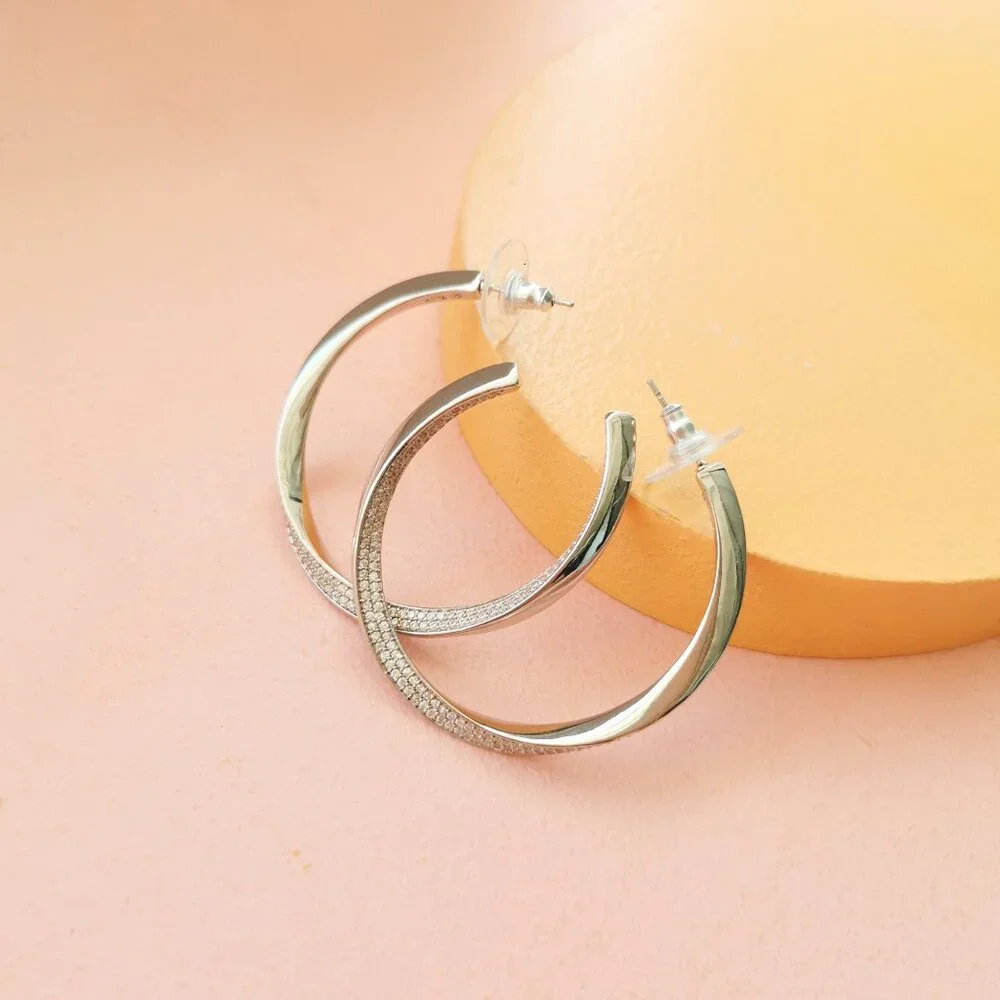 Kendra Scott - Ella White Crystal Silver Hoop Earrings
